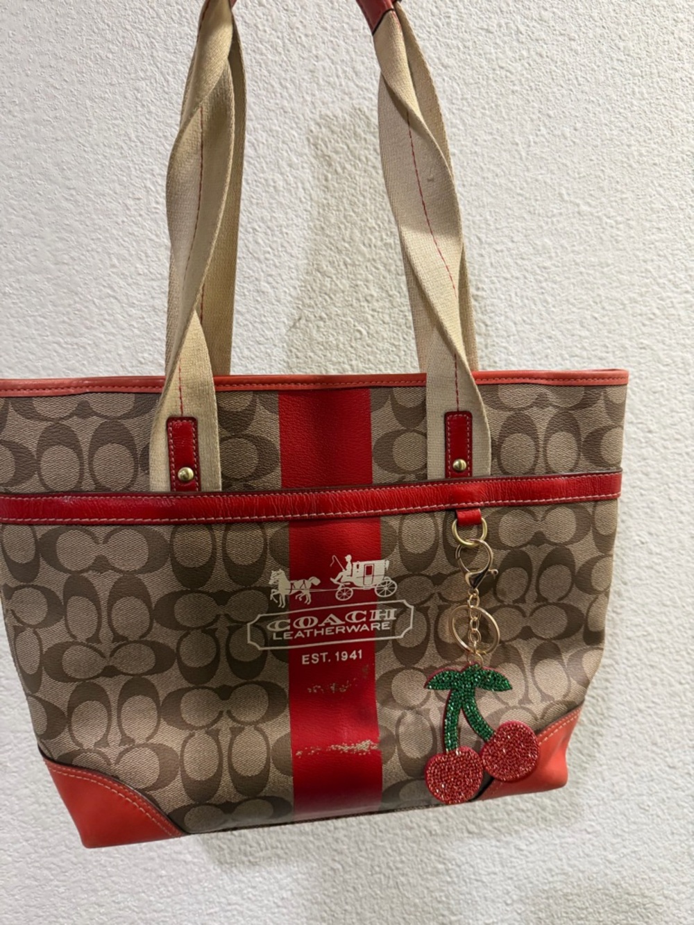 Coach Red and Tan Signature Tote